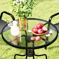 Five-Piece Steel Patio Set, with Glass-Top Table - Black