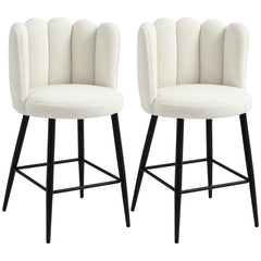 Bar Stools Set of 2, Faux Cashmere Upholstered Breakfast Bar Chairs, Modern Kitchen Stools with Backs, Footrest and Steel Base, Cream