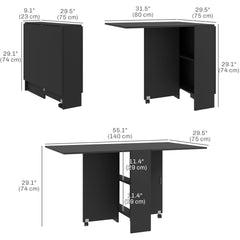 Foldable Dining Table, Extendable Drop Leaf Table with 2-tier Shelves, Small Dinner Table with Rolling Casters
