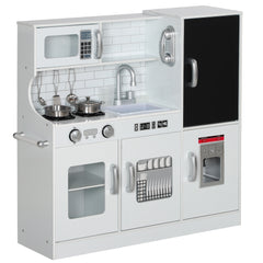 AIYAPLAY Pretend Play Kitchen, Kids Kitchen Playset, with Toy Phone, Chalkboard, Microwave, Cooking Stove, Sink, White