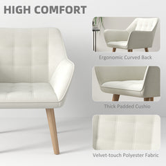 Set of 2 Accent Chair, Arm Chair with Slanted Back, Thick Padding and Rubber Wooden Legs for Living Room, Cream White