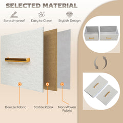 Boucle Chest of Drawers, 8 Fabric Drawers Storage Organiser with Charging Station, 2 USB and 2 AC Ports, Steel Frame, Fabric Dresser for Living Room, Bedroom, Hallway, Cream White