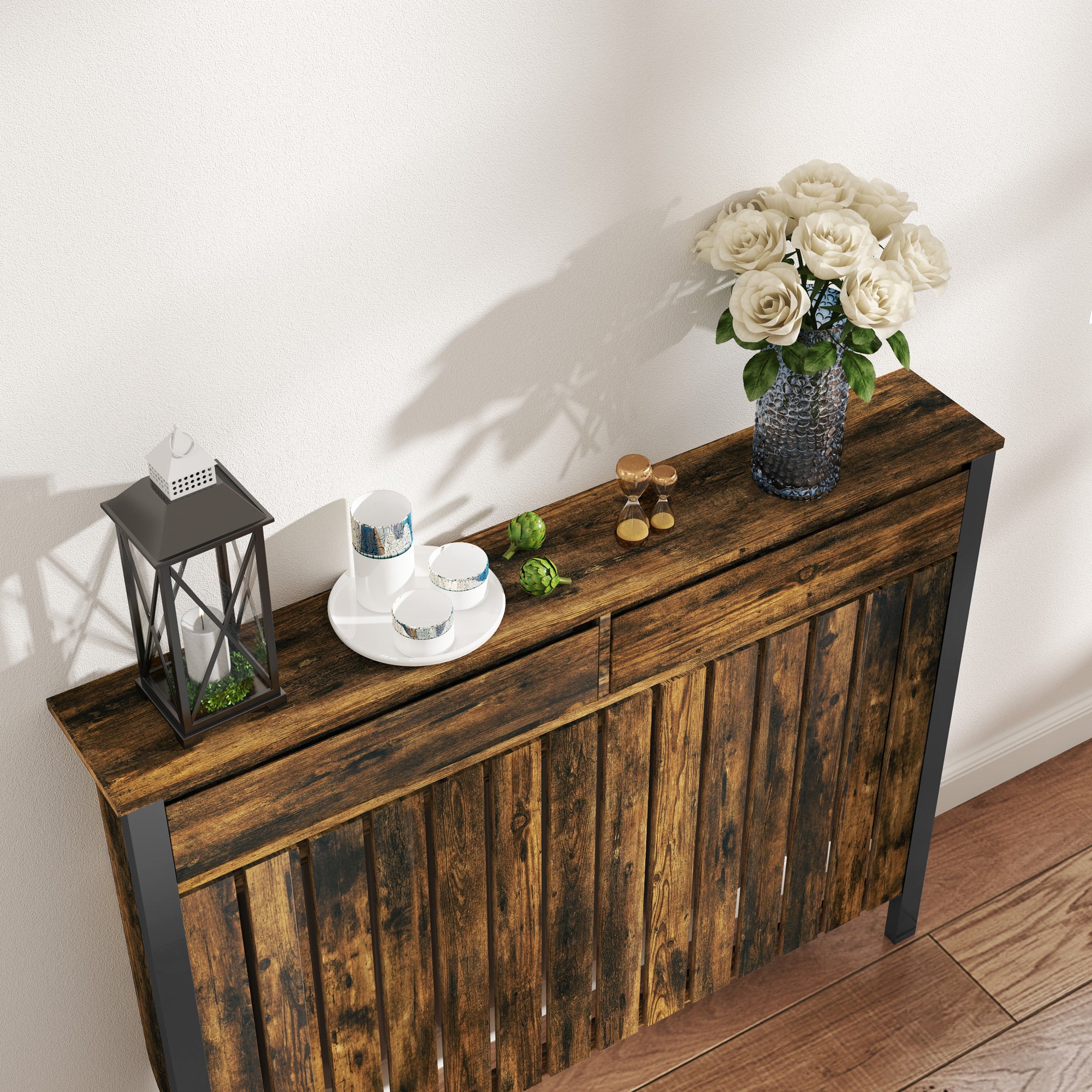 Fynco - 93 x 119cm Rustic-Look Radiator Cover - Brown/Black