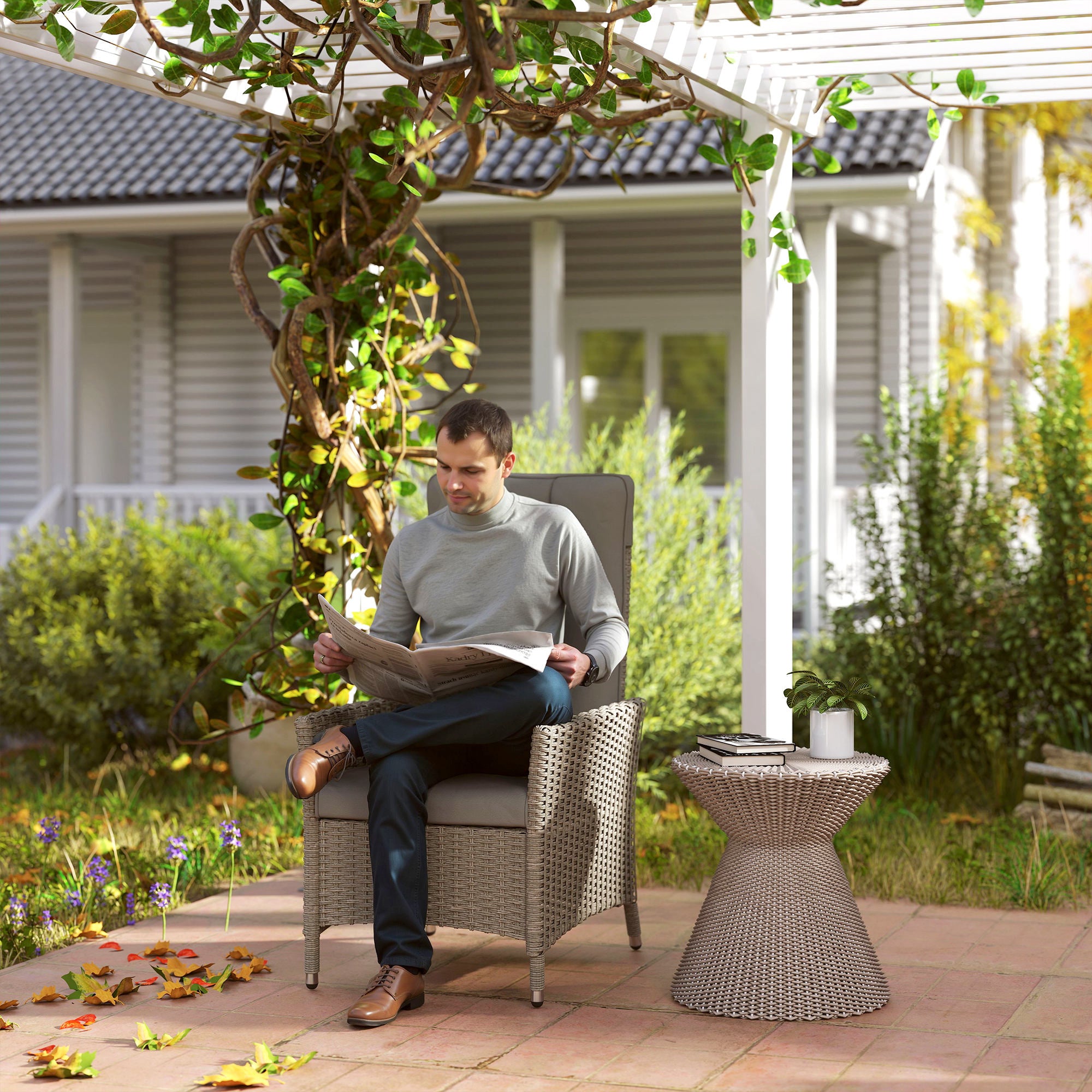 105°-150° Reclining Rattan Chair - Grey