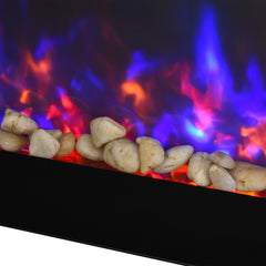 Fynco - LED Wall Mounted Fireplace Curved Glass Electric Fire Place for Living Room, 1000W/2000W, 48H x 90.8W x 11.5Dcm, Black