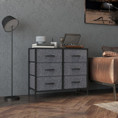 Fabric Chest of Drawers, Industrial Bedroom Dresser with 6 Fabric Drawers, Steel Frame and Wooden Top for Nursery, Living Room, Hallway, Black