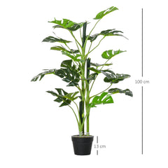 100cm/3.3FT Artificial Monstera Tree Decorative Cheese Plant 21 Leaves with Nursery Pot, Fake Tropical Palm Tree for Indoor Outdoor Décor, Set of 2