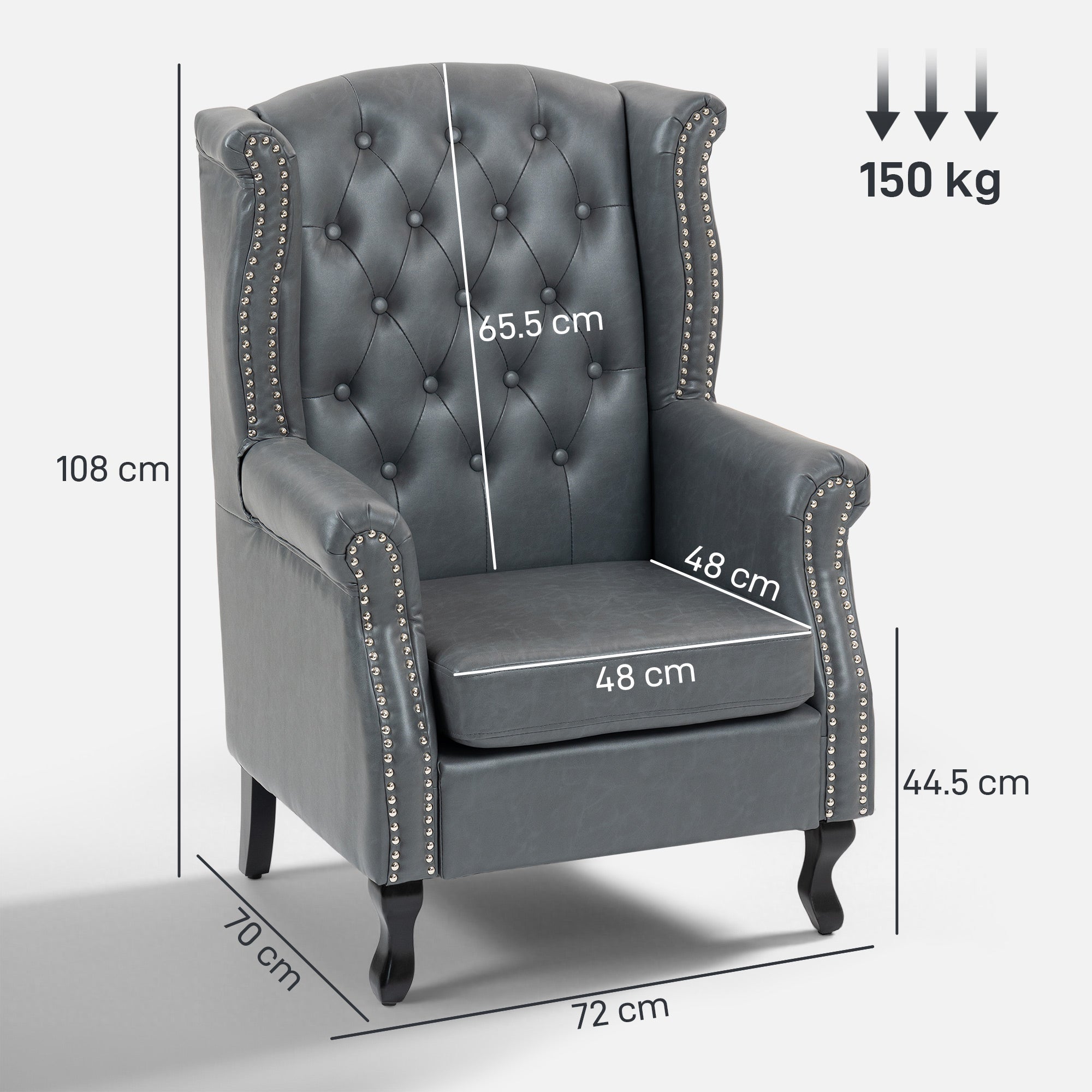 Fynco - Wingback Accent Chair Tufted Chesterfield-style Armchair with Nail Head Trim for Living Room Bedroom Grey