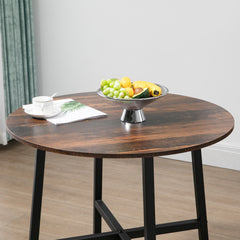 85cm Dining Room Table, Industrial Style Kitchen Table Round with Steel Legs, Rustic Brown