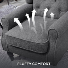 Teddy Fleece Retro Wingback Chair - Grey