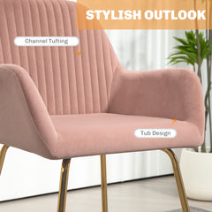 Modern Arm Chair Set of 2 Upholstered Accent Chair with Metal Base for Living Room Pink