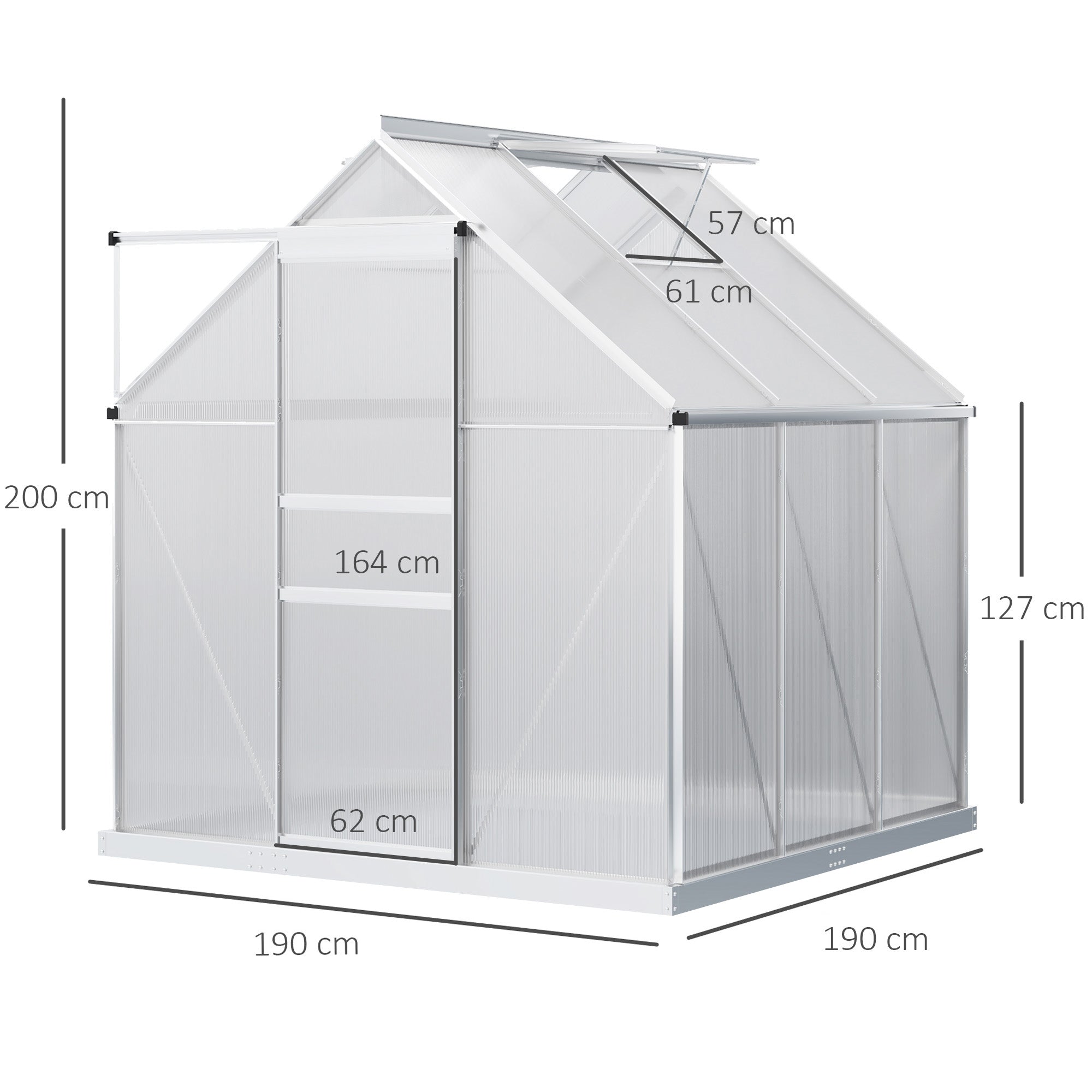 Fynco - 190 x 190cm Walk-In Polycarbonate Greenhouse