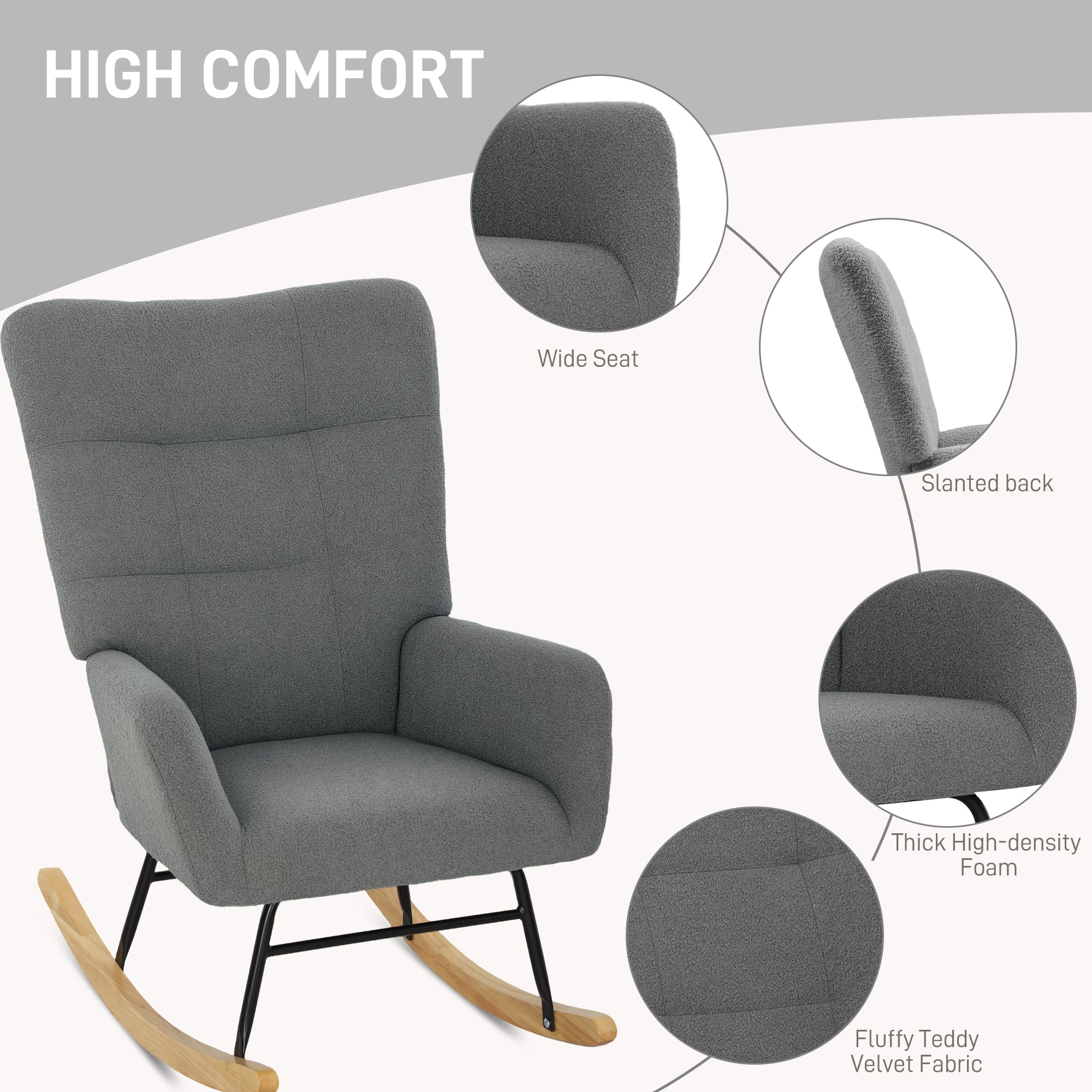 Teddy Fleece Rocking Chair - Grey