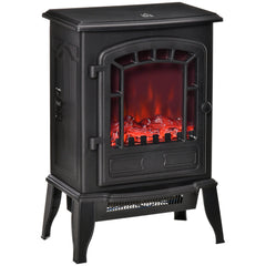 Fynco - Free standing Electric Fireplace Stove, Fireplace Heater with Realistic Flame Effect, Overheat Safety Protection, 1000W/2000W, Black