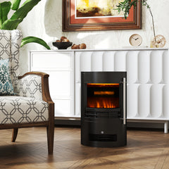 Fynco - 1000W/2000W Freestanding Electric Fireplace, Indoor Heater Fire Stove with Log Burner Effect Flame, Thermostat Control