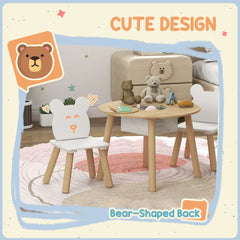 AIYAPLAY 3-Piece Kids Activity Table Set with Centre Mesh Bag, Bear-Shaped Backrest, for Arts and Crafts, Reading, Dining