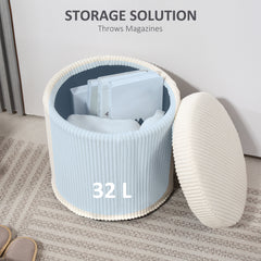40cm Round Storage Ottoman, Corduroy Footstool with Removable Lid and Legs, Vanity Stool for Living Room, Bedroom, Beige