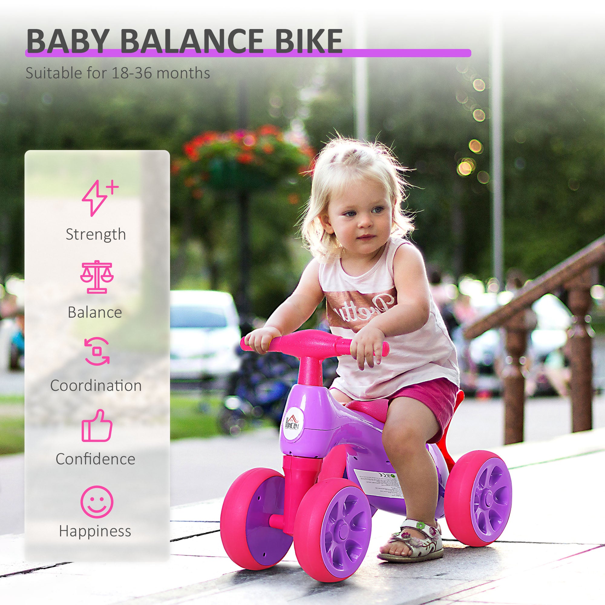 Baby Balance Bike Toddler Training Walker Smooth Rubber Wheels Ride on Toy Storage Bin Gift for Boys Girls Violet Fuchsia