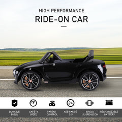 Bentley GT Licensed 12V Electric Car for Kids, Kid's Electric Ride on with Remote Control, Ride on Car with LED Lights, Music, for 3-5 Years, Black