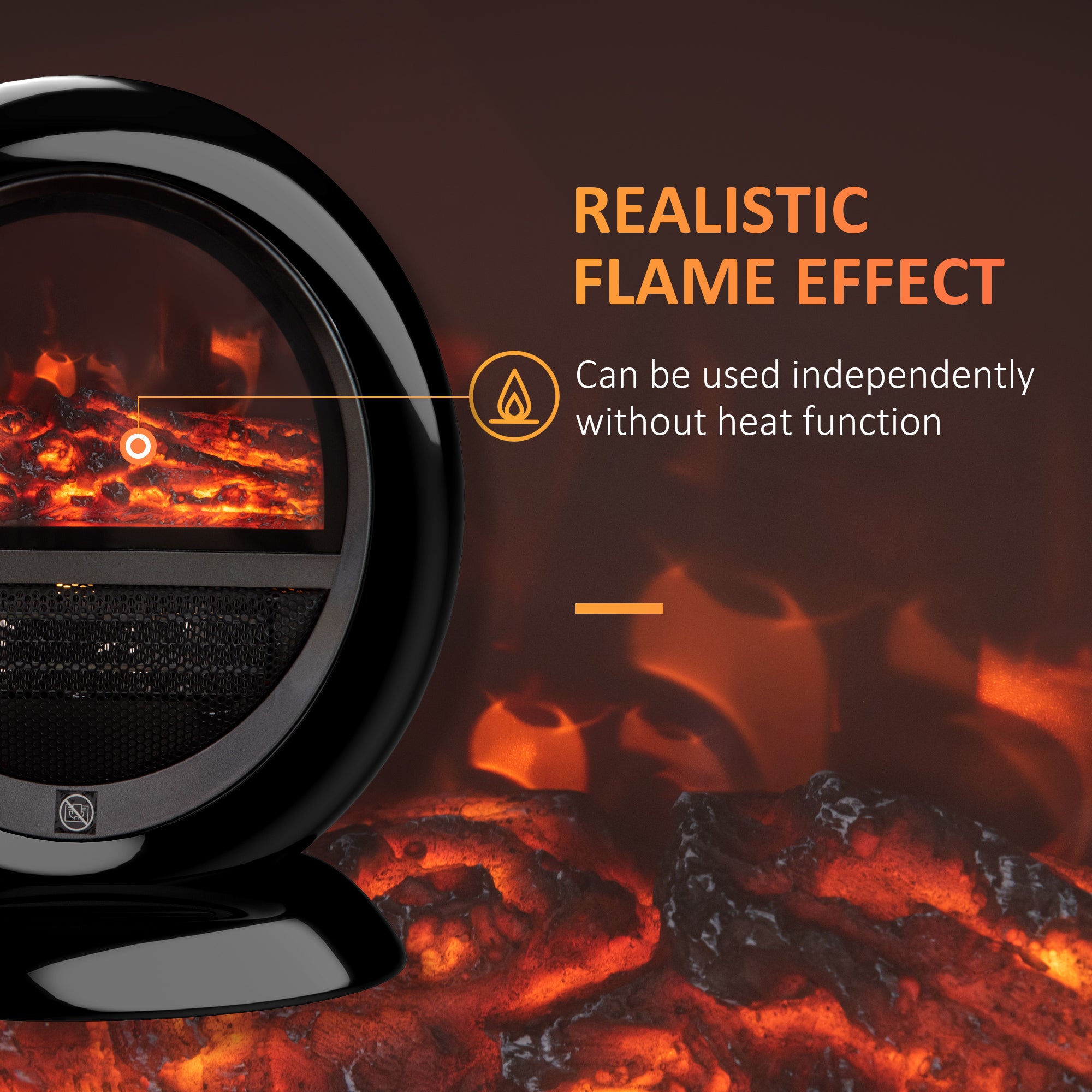 Fynco - Freestanding Electric Fireplace Indoor Space Table Top Heater with Realistic Flame Effect, Rotatable Head, Overheating Protection, 1500W, Black