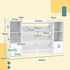 AIYAPLAY Kids Toy Organizers and Storage with 8 Removable Storage Bins and Bookshelf, White