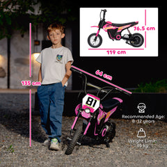 AIYAPLAY Kids Electric Motorbike, 24V Ride On Motorcycle with 3 Speeds and Rear Suspension, Dirt Bike for 8-12 Years Old, Pink