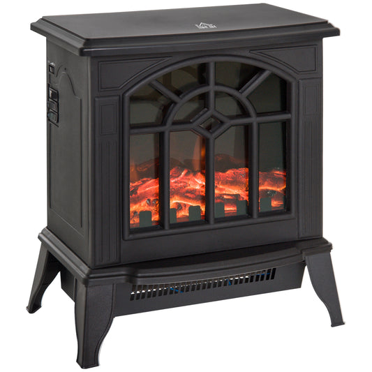 Fynco - 1000W/2000W Freestanding Electrical Fireplace Indoor Heater Stove Log Wood LED Burning Effect Flame with Thermostat Control Black