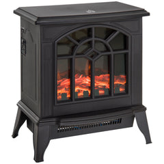 Fynco - 1000W/2000W Freestanding Electrical Fireplace Indoor Heater Stove Log Wood LED Burning Effect Flame with Thermostat Control Black