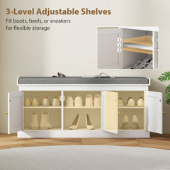 Fynco - Shoe Storage Bench with Woven Rattan Doors, Seat - White