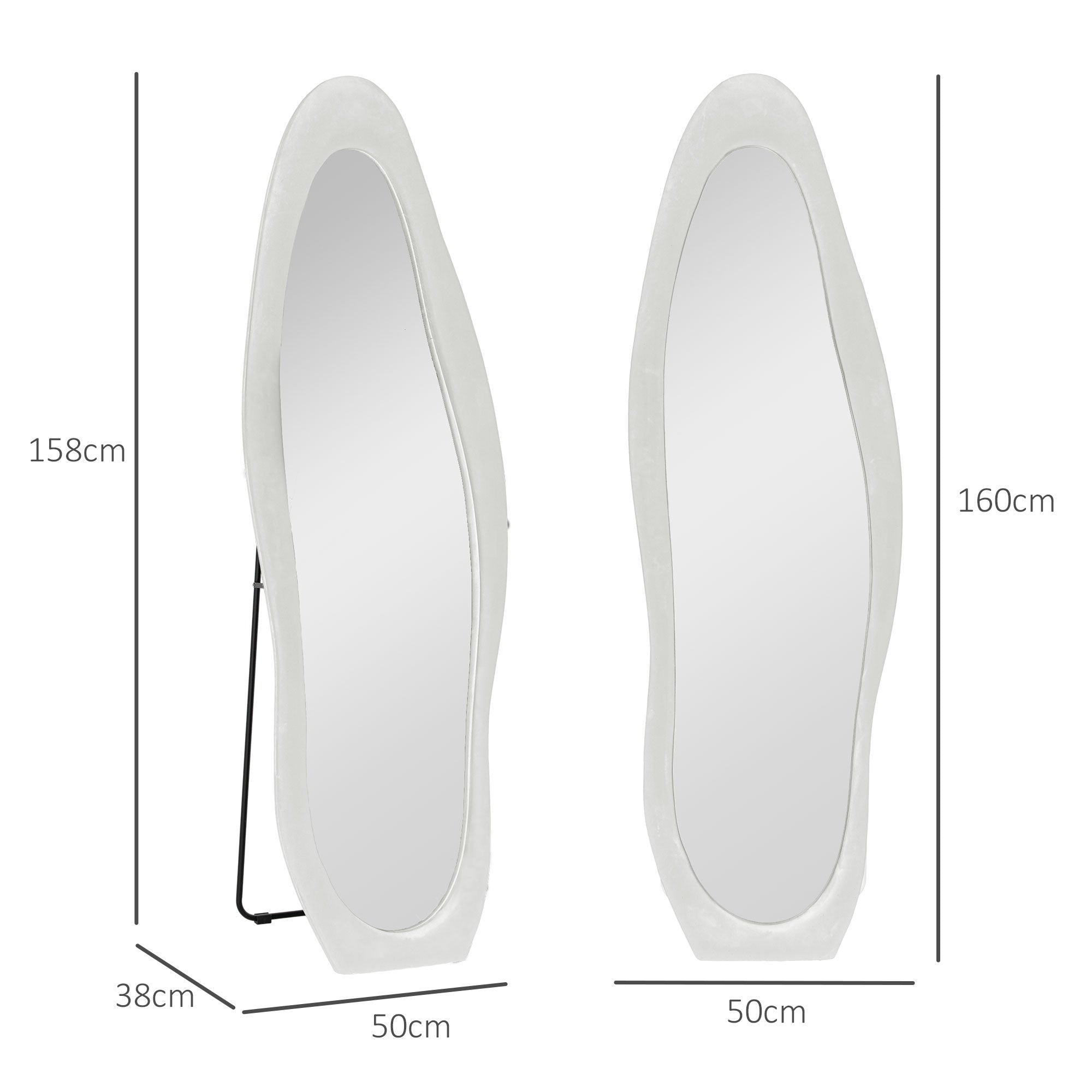 Wavy Velvet-Feel Full Length Mirror - White
