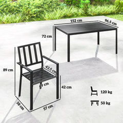 Seven-Piece Minimal Metal Garden Dining Set, with Parasol Hole - Black