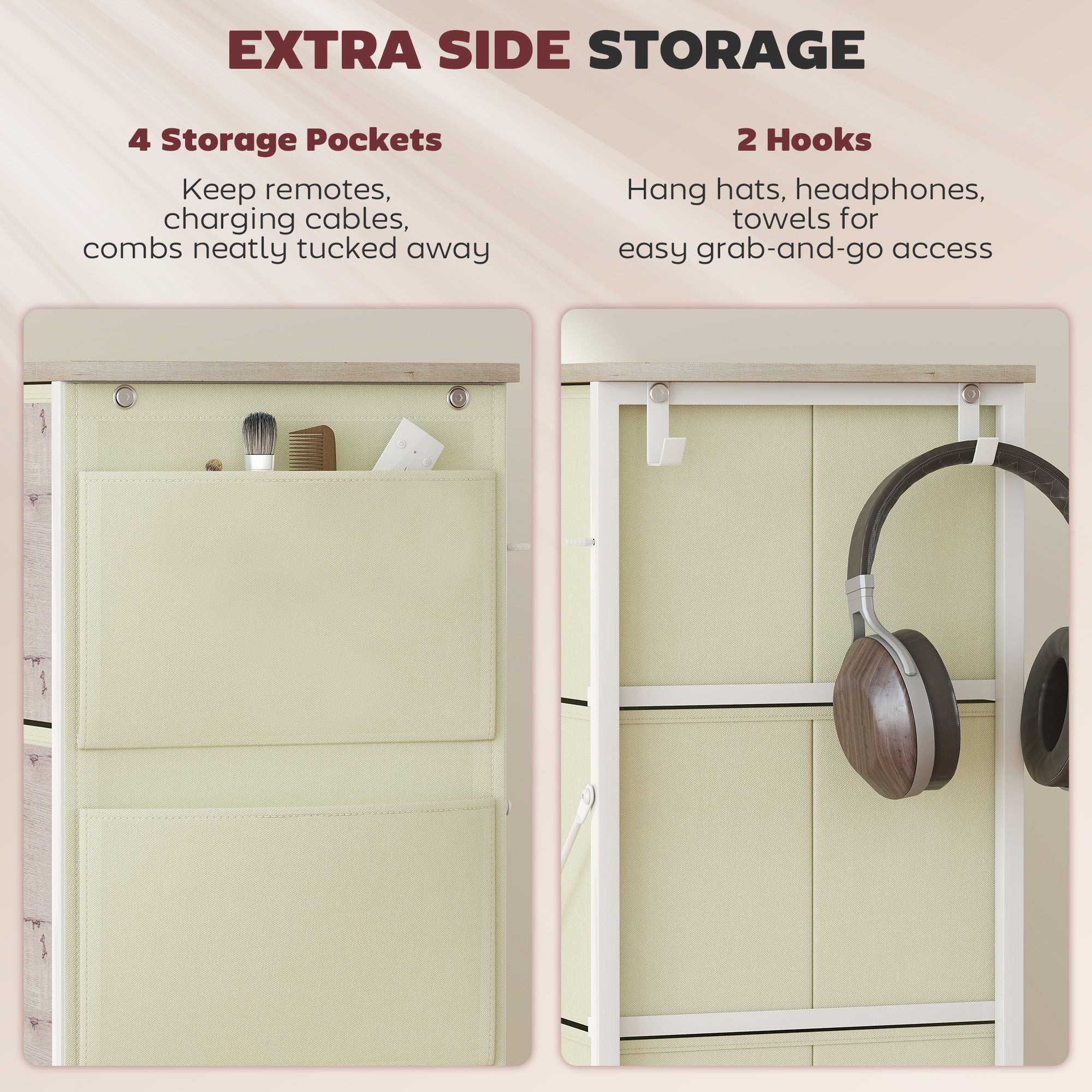 Chest of Eight Fabric Drawers - Natural Wood Finish