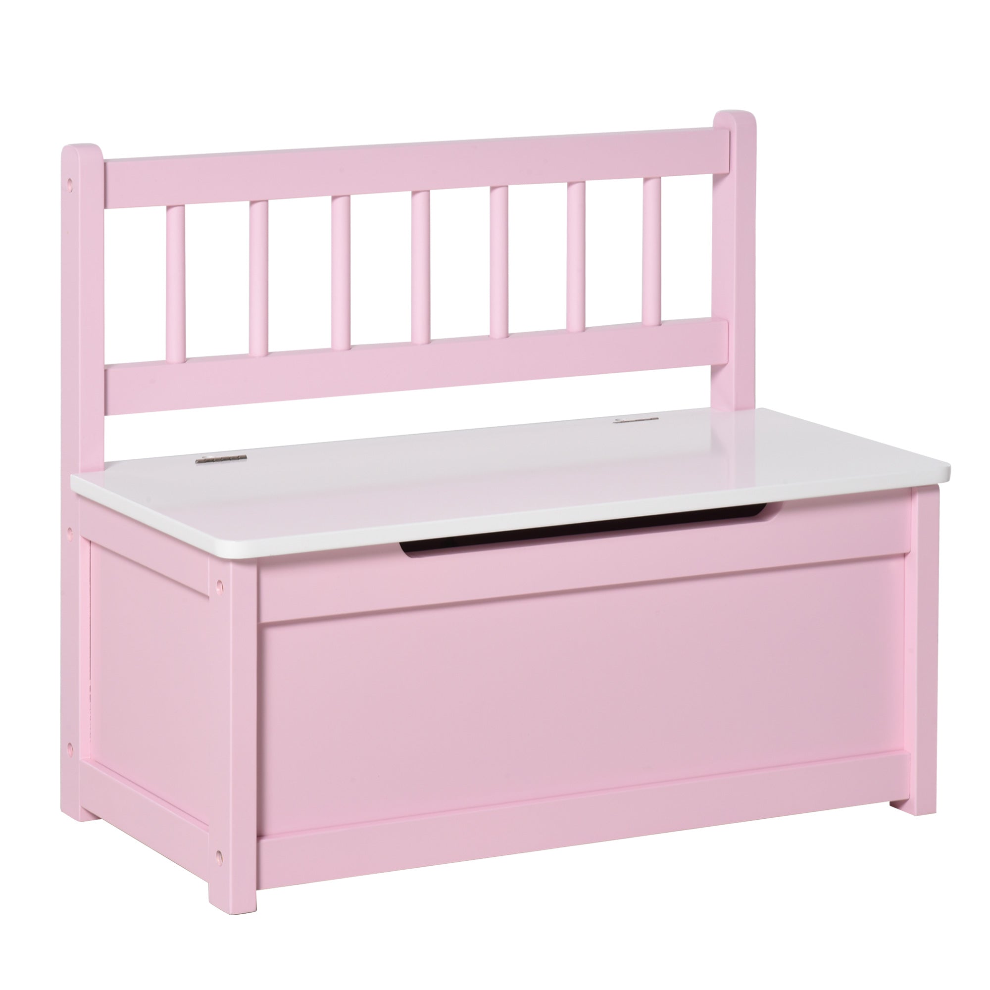 2 In 1 Wooden Toy Box, Seat Storage Bench, Storage Chest Cabinet Organiser with Safety Pneumatic Rod, Pink