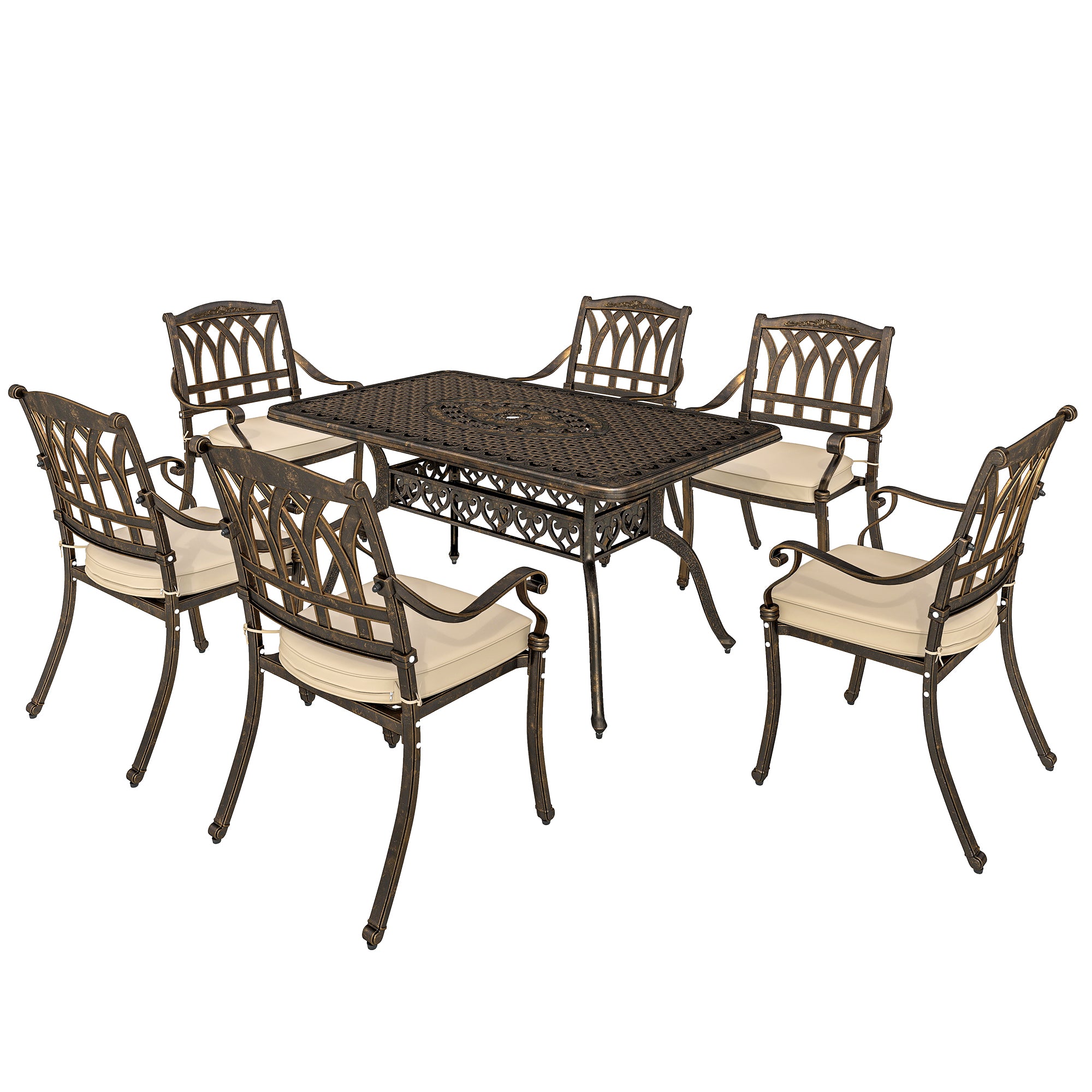Seven-Piece Cast Aluminium Garden Dining Set - Bronze Tone