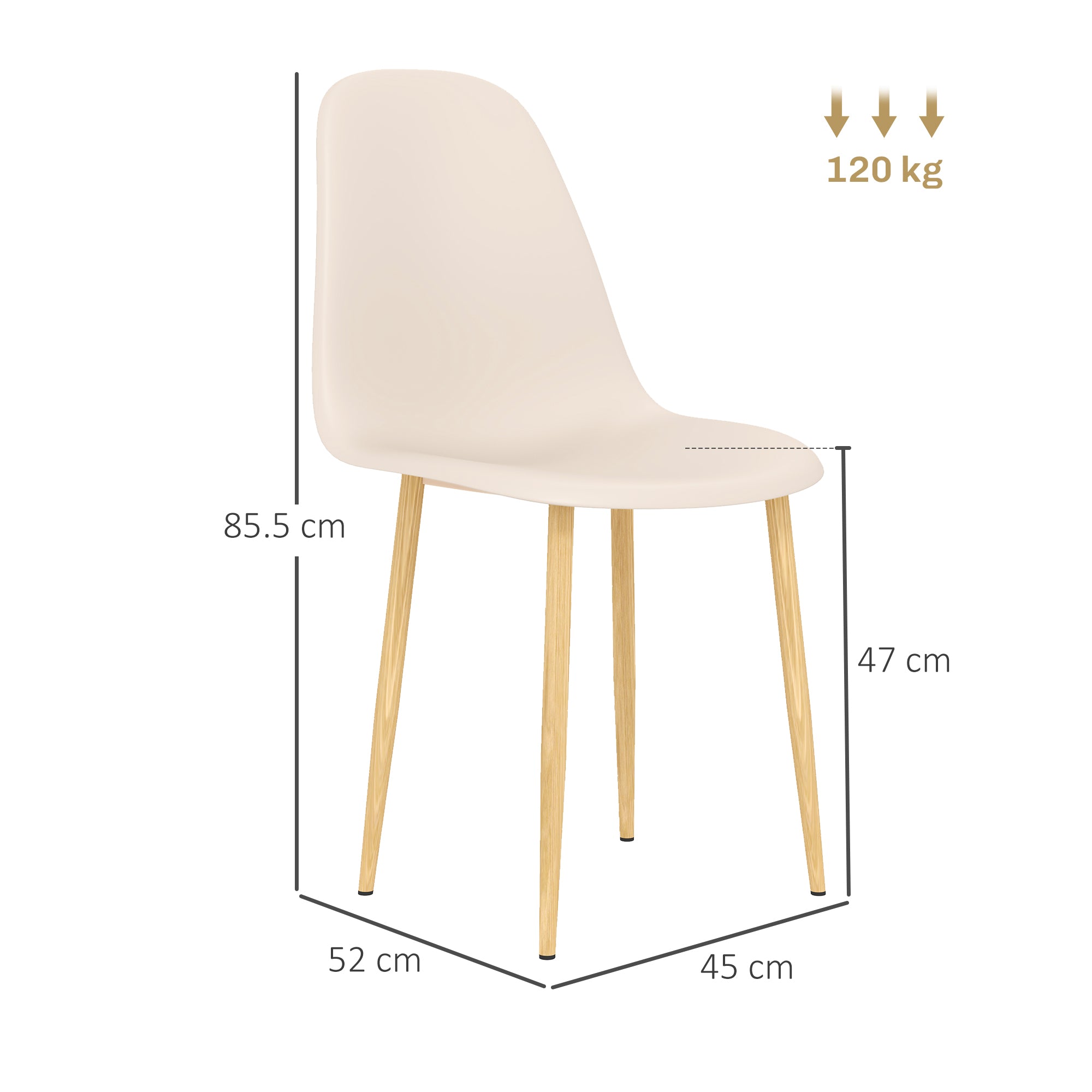 Modern Dining Chairs Set of 4, Kitchen Chairs with Backrest and Steel Legs for Dining Room, Living Room, Khaki