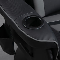 Massage Gaming Chair, Swivel Racing Video Gaming Recliner with Retractable Footrest, Headrest, Cup Holders and Side Pockets, Ergonomic High Back PU Leather Executive Desk Chair, Grey