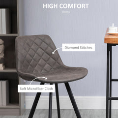 Set Of 2 Bar Stools Vintage Microfiber Cloth Tub Seats Padded Comfortable Steel Frame Footrest Quilted Home Bar Cafe Kitchen Chair Stylish Dark Grey