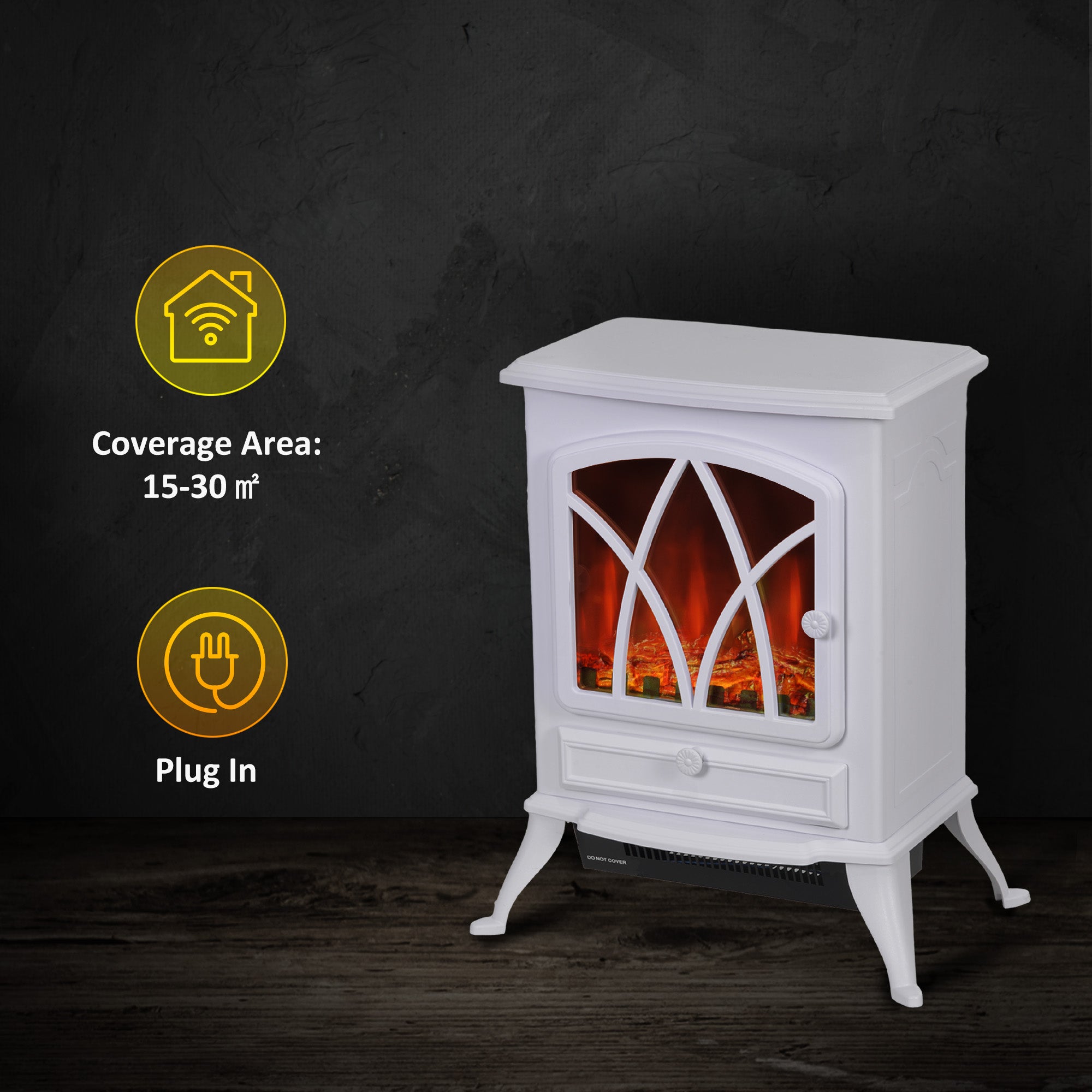 Fynco - 1kW-2kW Vintage Electric Fireplace Heater - White