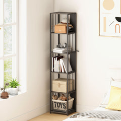 Fynco - 5-Tier Bookshelf with Steel Frame - Grey
