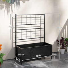 Fynco - Raised Bed for Garden with Trellis, Galvanised Planter Box with Diamond Pattern, Drainage Holes for Vegetables, Herbs and Flowers, 90 x 40 x 120 cm, Black