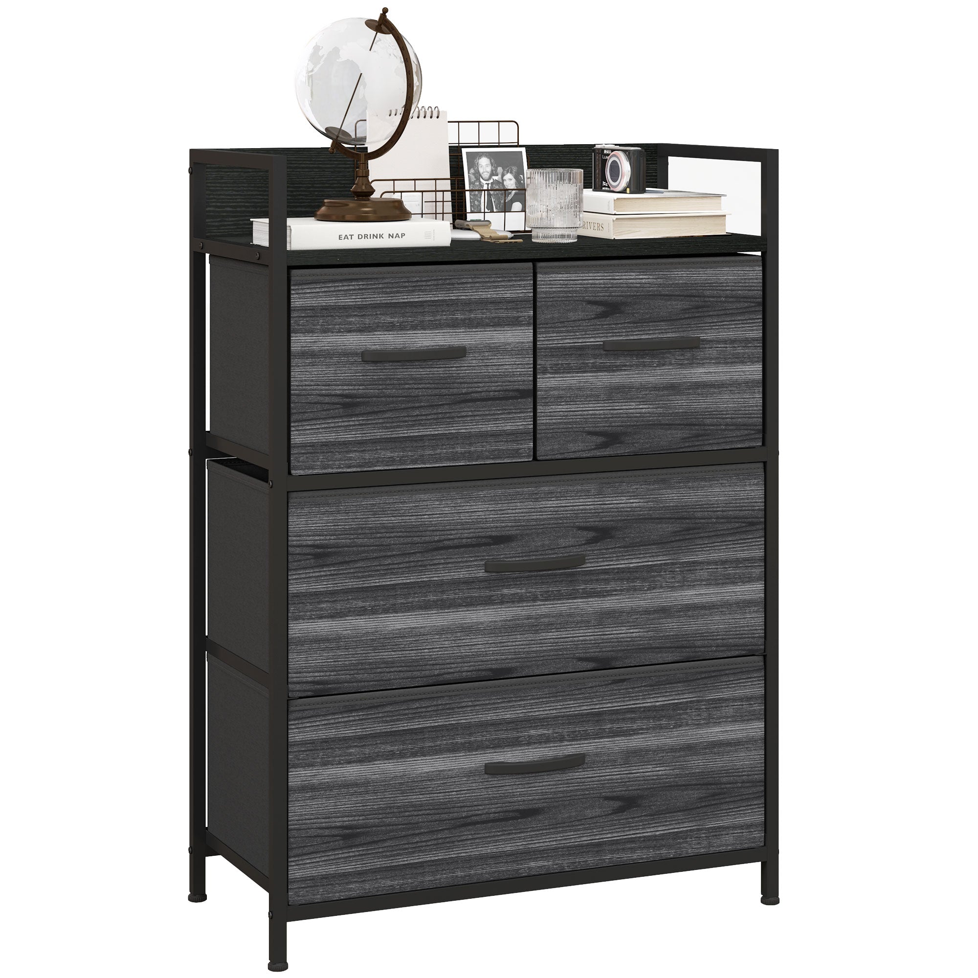 Rustic Chest of Four Fabric Drawers - Black