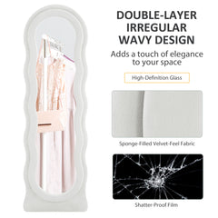 Wavy Velvet-Feel Full Length Mirror - White