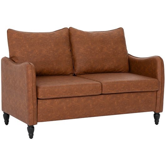 Fynco - Faux Leather Marble-Effect Two-Seater Sofa - Brown