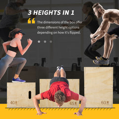 3-in-1 Wooden Plyo Box, Plyometric Jump Box with Handle Openings for Home Gym, Workout Training, Natural