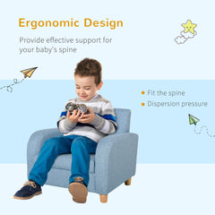 Children's Armchairs Toddler Chair Wood Frame Anti-Slip Legs High Back Bedroom Playroom Furniture Blue