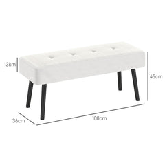 End of Bed Bench, Corduroy Bedroom Bench with Thick Padding and Steel Legs, Tufted Window Seat for Entryway, Living Room, Cream White