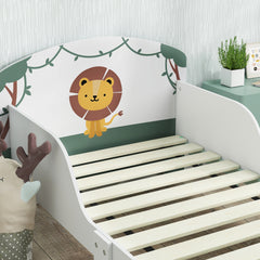AIYAPLAY Toddler Bed with Storage, Guardrails, Lion Design, for Ages 3-8 Years, Fits 140 x 70cm Mattress, Green