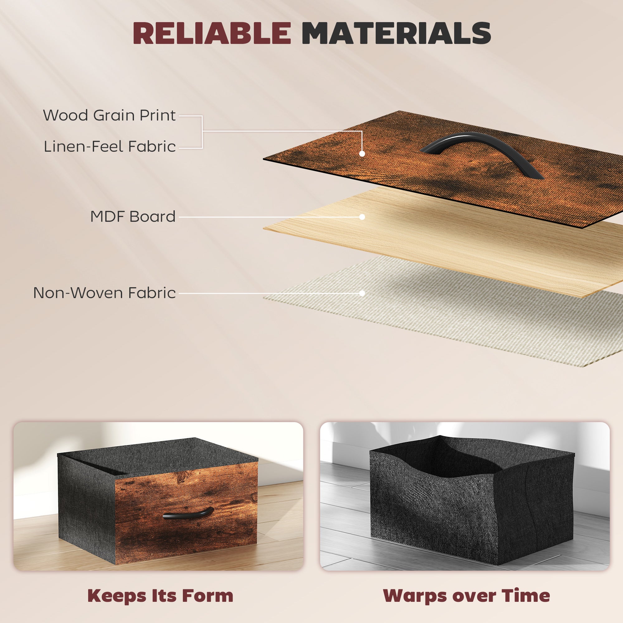 Chest of Five Fabric Drawers - Rustic Brown