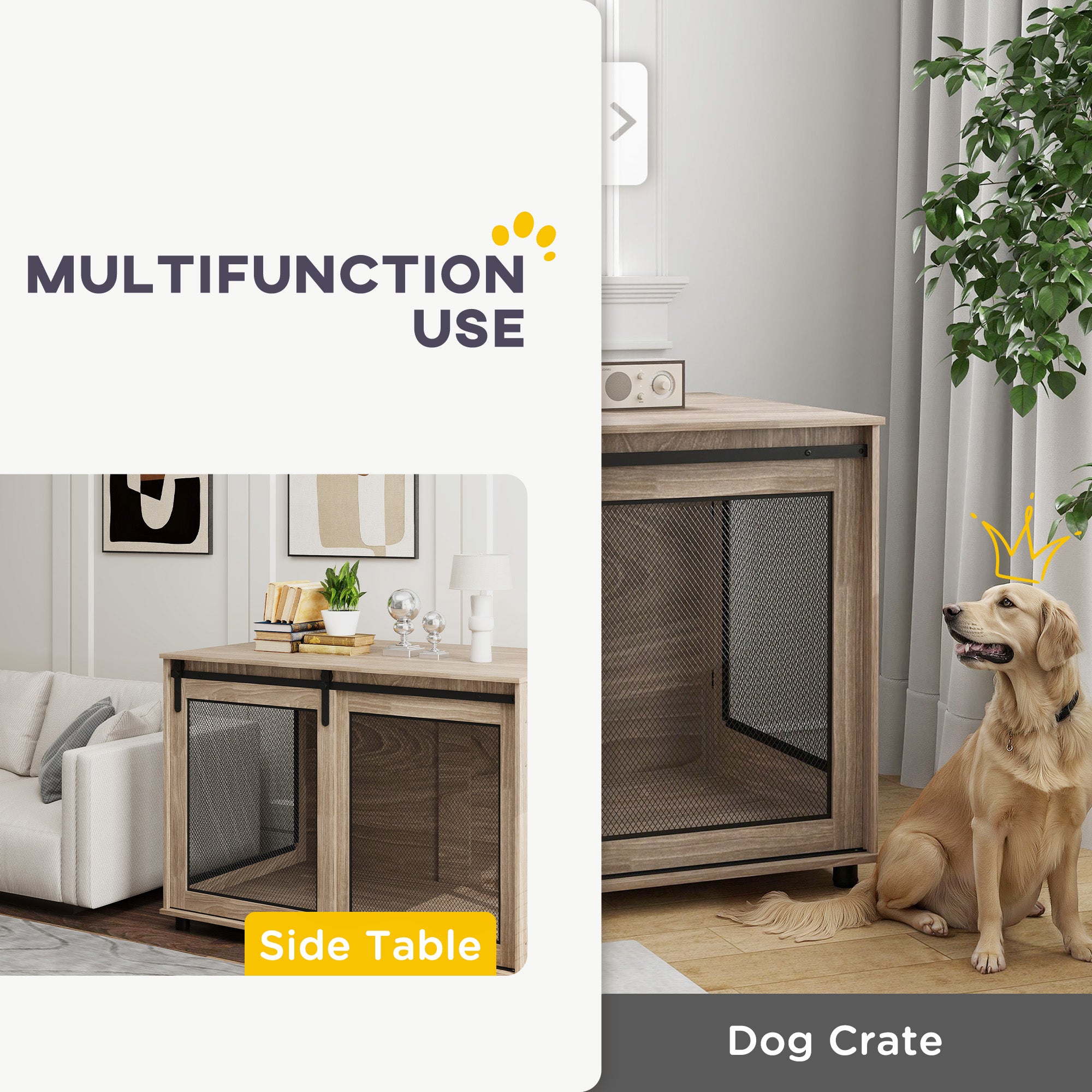 Dog Crate Furniture with Sliding Door for XL Dogs, Brown