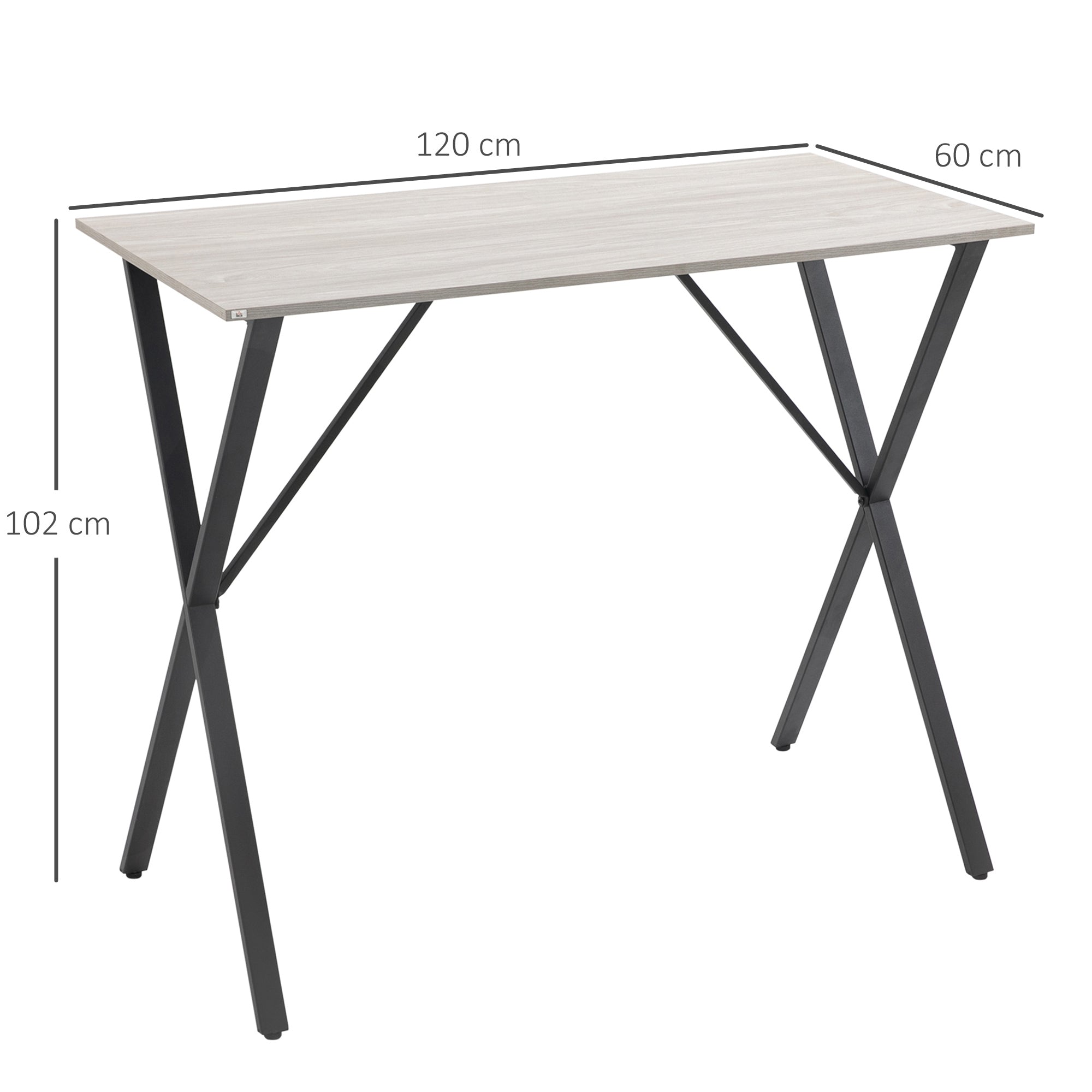 120 cm Rectangular Bar Table for 4 People, Modern Breakfast Bar Table with Wood Effect Tabletop, Steel Legs, Coffee Desk for Living Room, White